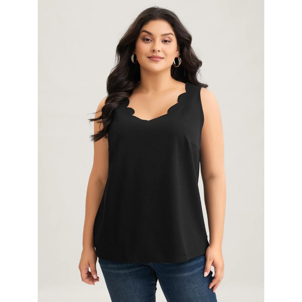 Bloomchic Solid V Neck Laser Cut Tank Top Black / 14-16/1X - NWT